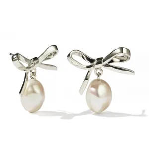 Meadowlark Bow Pearl Earrings - Sterling Silver