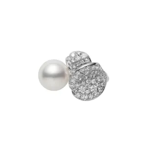 Mikimoto Les Petales Place Vendome Roses 18ct White Gold Akoya Cultured Pearl 0.54ct Diamond Ring