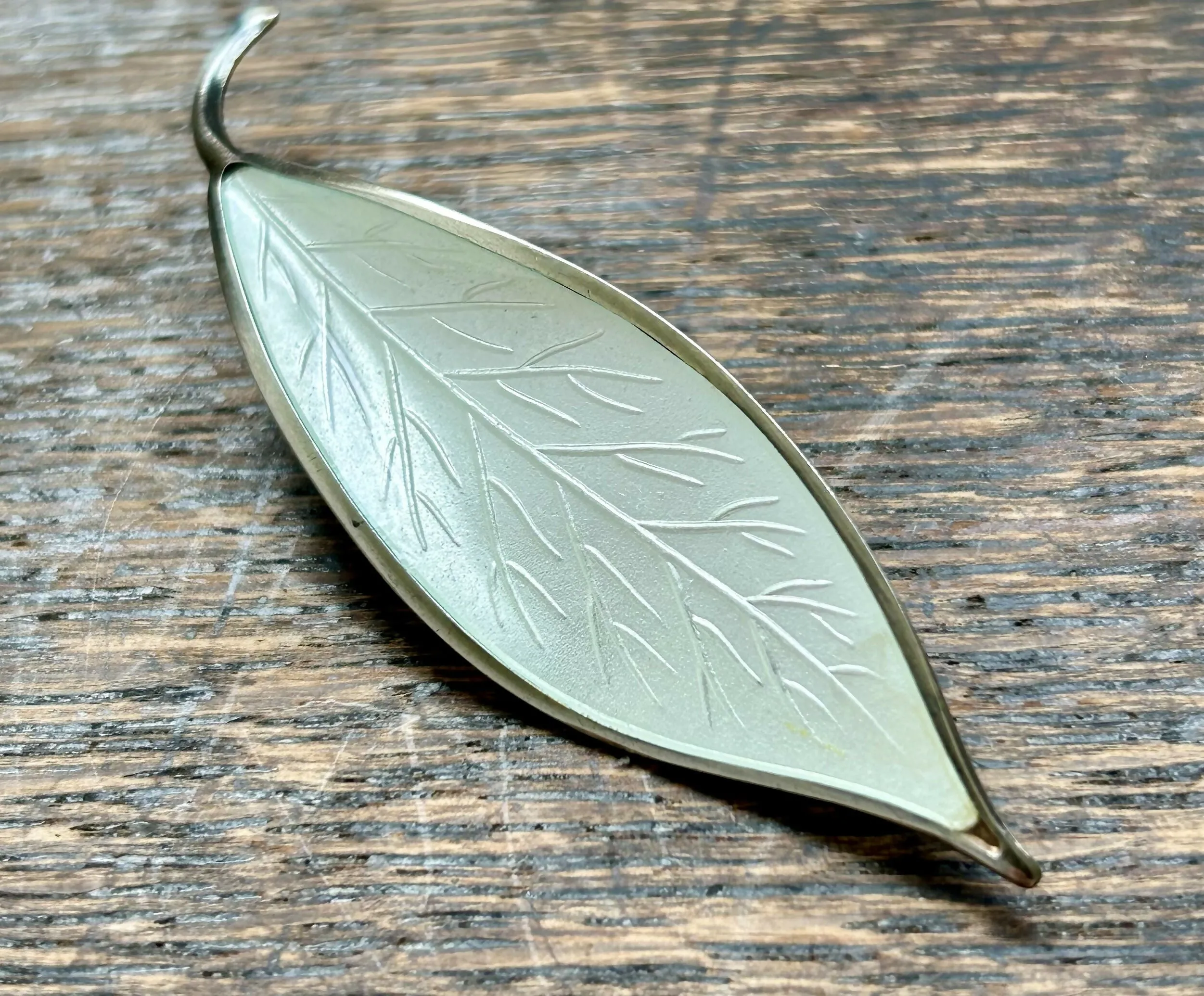 Modern Mid Century David Anderson Sterling Silver 1960??s Snowflake White Enamel Leaf Brooch