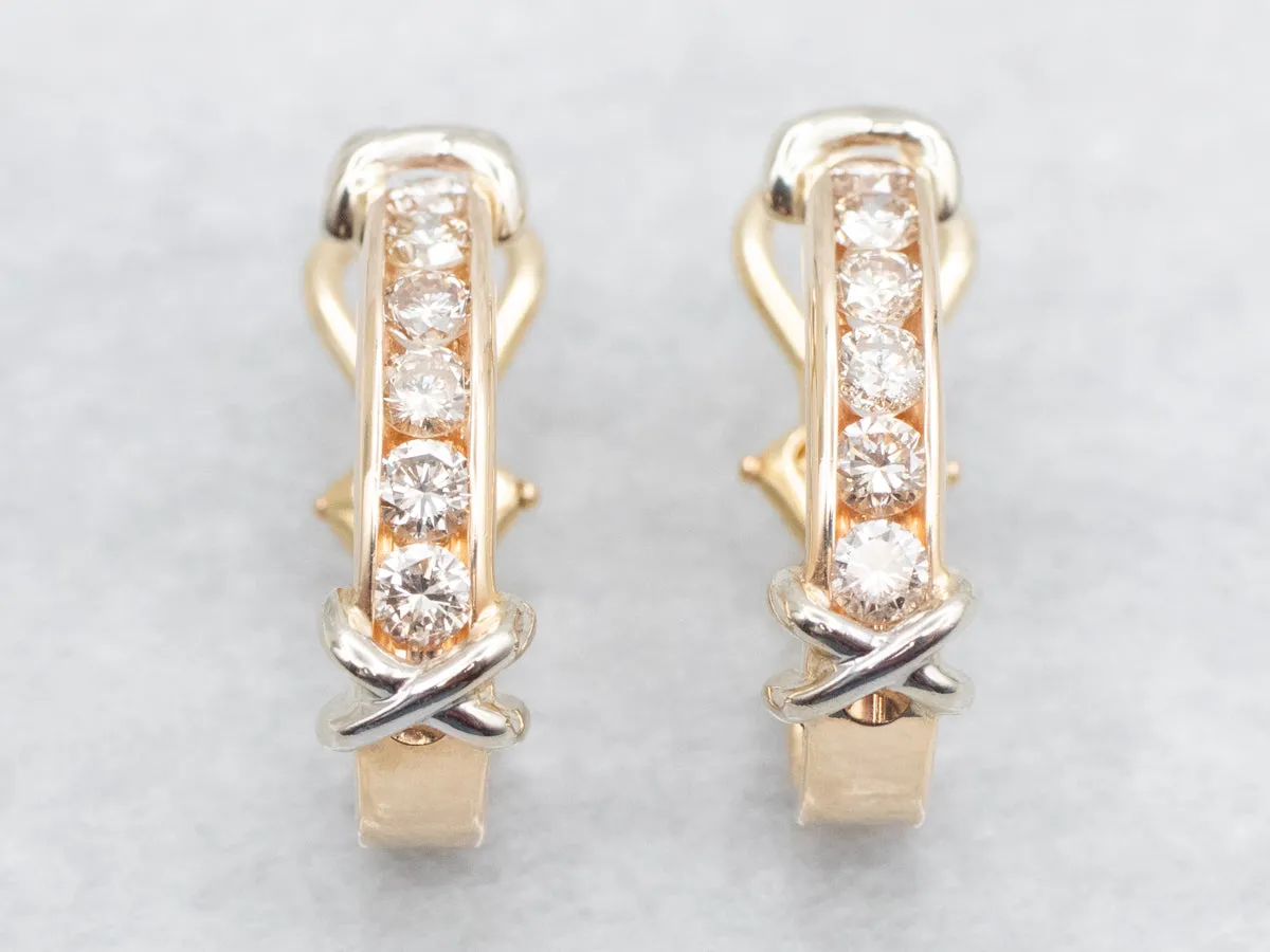 Modern Two Tone Gold Diamond Earrings