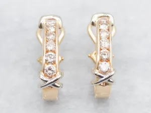 Modern Two Tone Gold Diamond Earrings