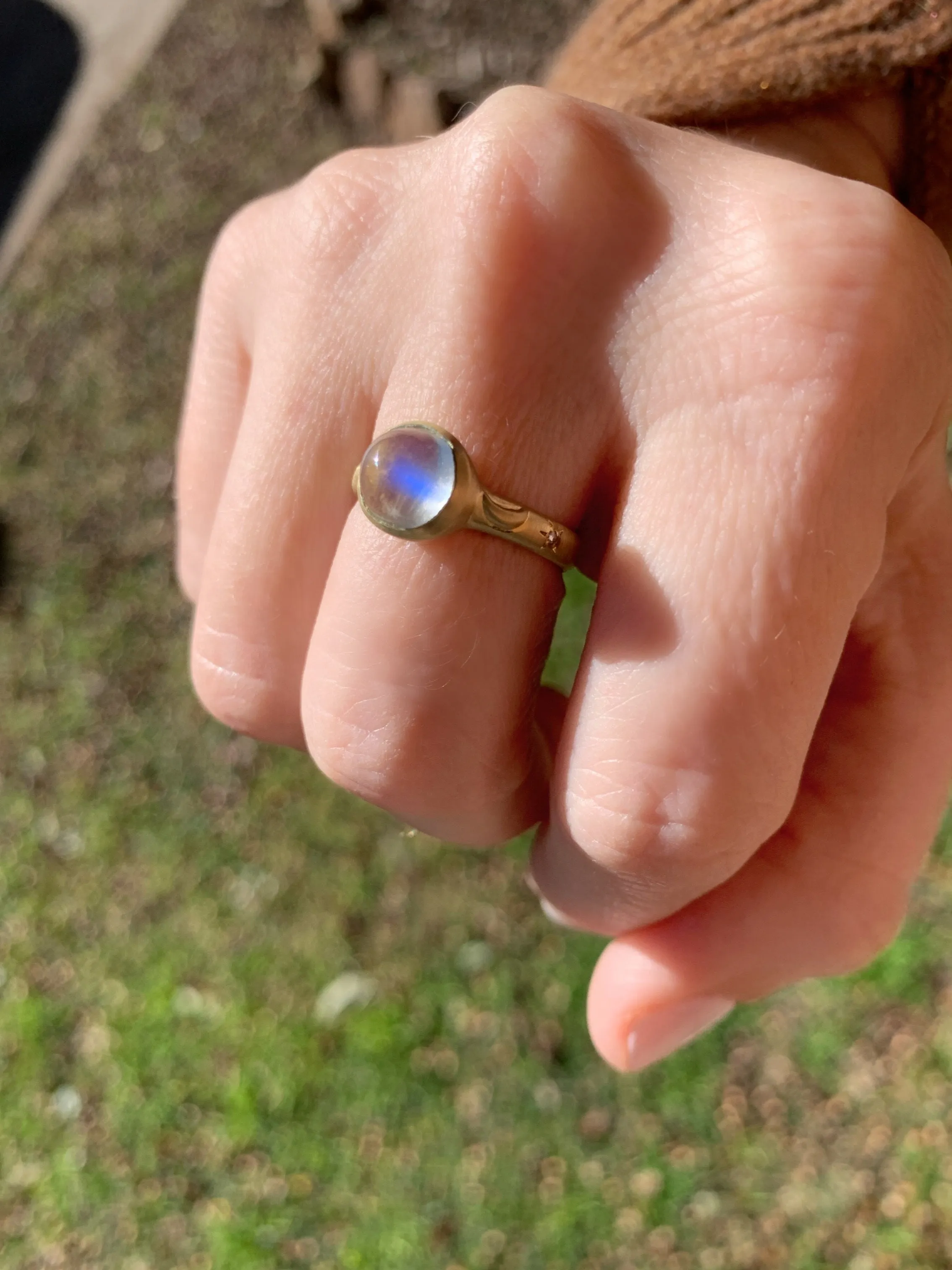 Monica Marcella Moonstone Diamond Moon and Star Ring