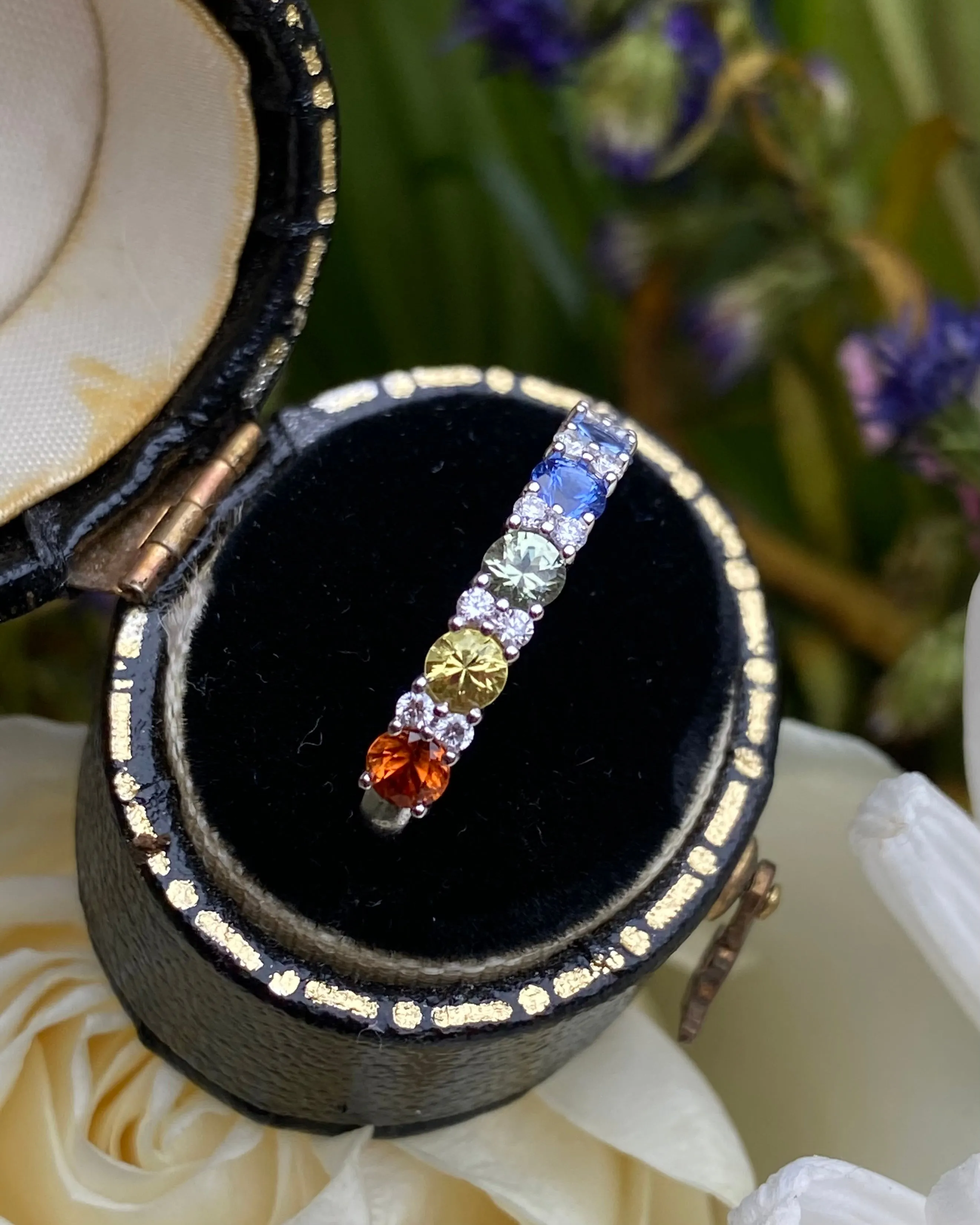 Multi-Coloured Sapphire and Diamond Rainbow Half Eternity Ring 18ct White Gold 0.14ct   1.08ct