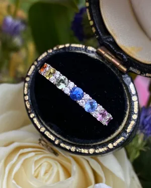 Multi-Coloured Sapphire and Diamond Rainbow Half Eternity Ring 18ct White Gold 0.14ct   1.08ct