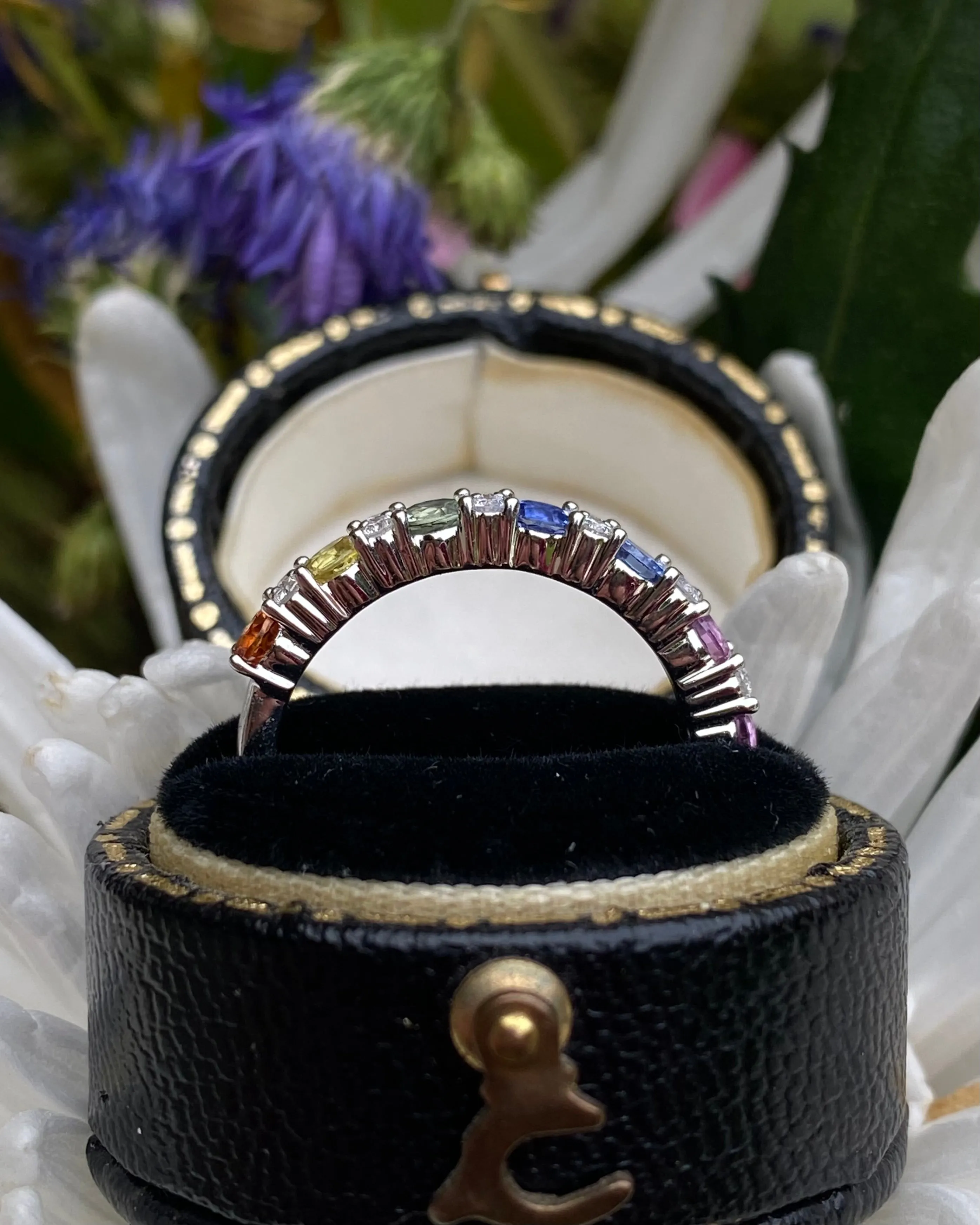 Multi-Coloured Sapphire and Diamond Rainbow Half Eternity Ring 18ct White Gold 0.14ct   1.08ct