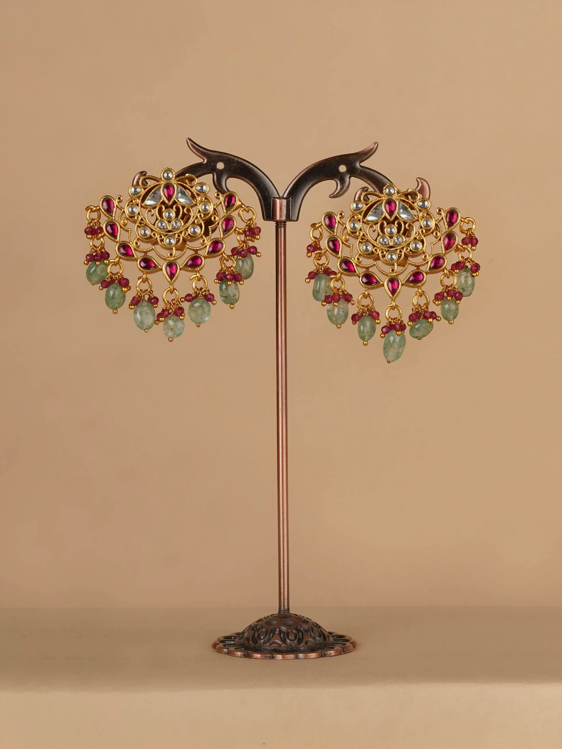 Multicolor Gold Plated Jadau Kundan Earrings - ME1261