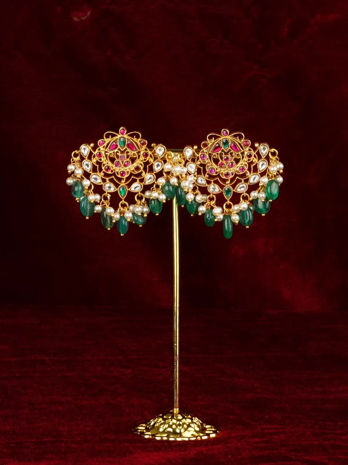 Multicolor Gold Plated Jadau Kundan Earrings - ME1261