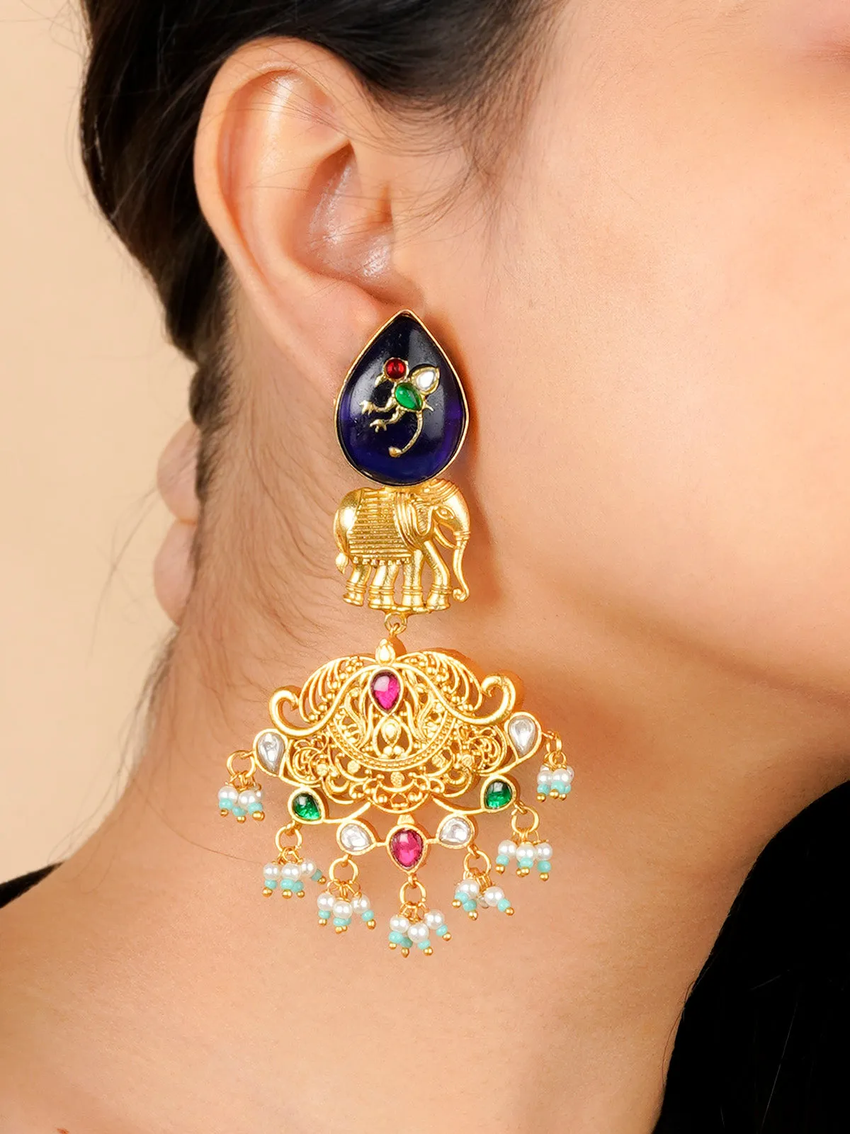 Multicolor Gold Plated Mishr Earrings - MR-E188M