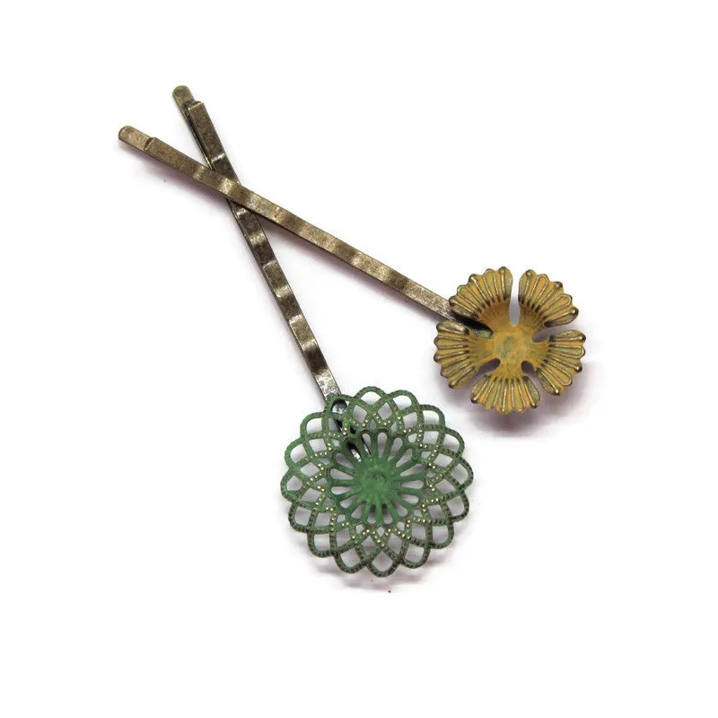 Off the Wallflowers Bobby Pins (2 pack) - Hand Painted Ornate Metal Filigree Flower Bobby Pins