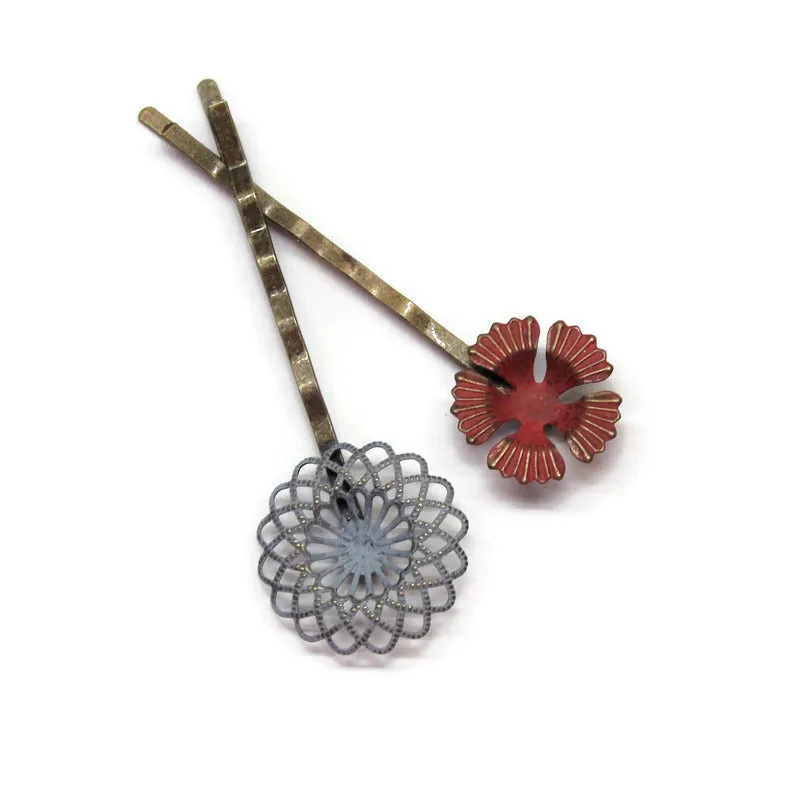 Off the Wallflowers Bobby Pins (2 pack) - Hand Painted Ornate Metal Filigree Flower Bobby Pins