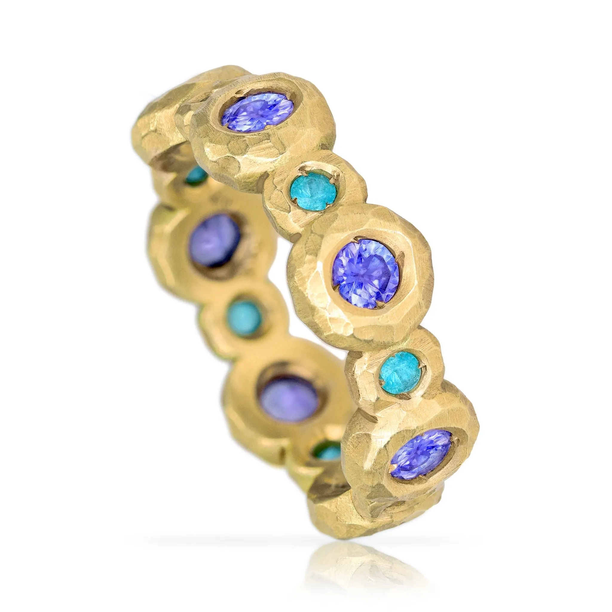 Pamela Froman Paraiba Tourmaline   Tanzanite Gold Eternity Bubble Band Ring