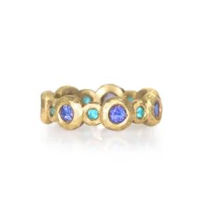 Pamela Froman Paraiba Tourmaline   Tanzanite Gold Eternity Bubble Band Ring