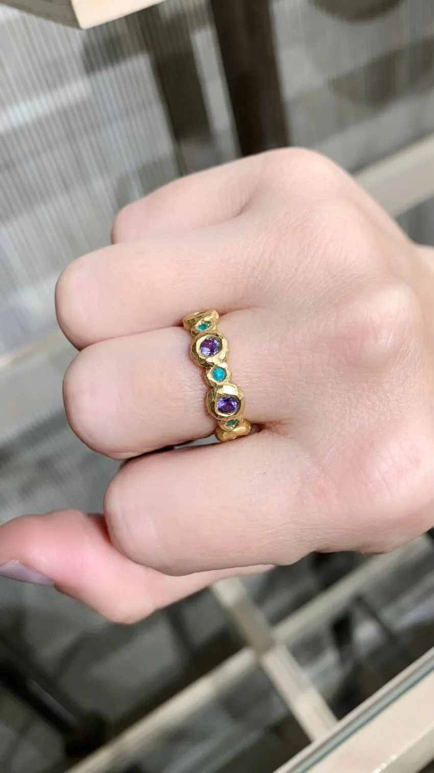 Pamela Froman Paraiba Tourmaline   Tanzanite Gold Eternity Bubble Band Ring