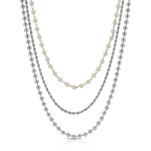 Pearl Trio Necklace - Silver