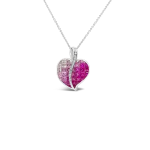 Pink & White Sapphire Ombre Heart Pendant