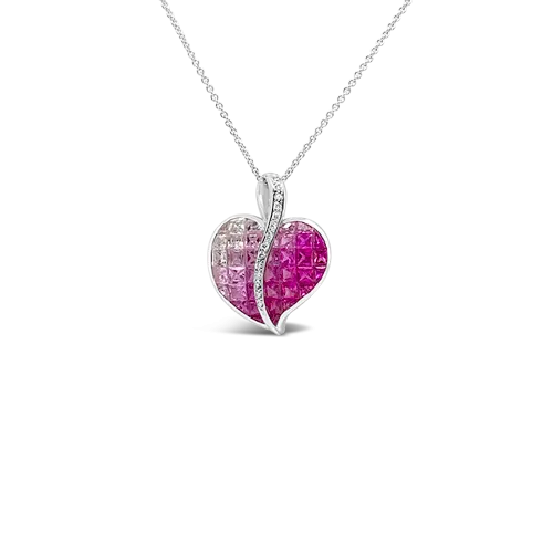 Pink & White Sapphire Ombre Heart Pendant