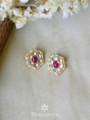 Pink Color Gold Plated Jadau Kundan Earrings - ME972YP