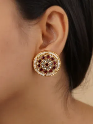 Pink Color Gold Plated Thappa Jadau Kundan Earrings - TJ-E118WP
