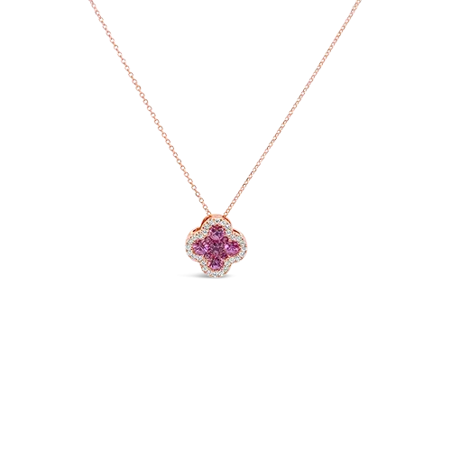 Pink Sapphire & Diamond Clover Pendant