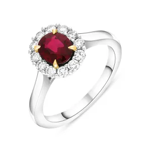 Platinum 1.16ct Ruby Diamond Oval Cluster Ring