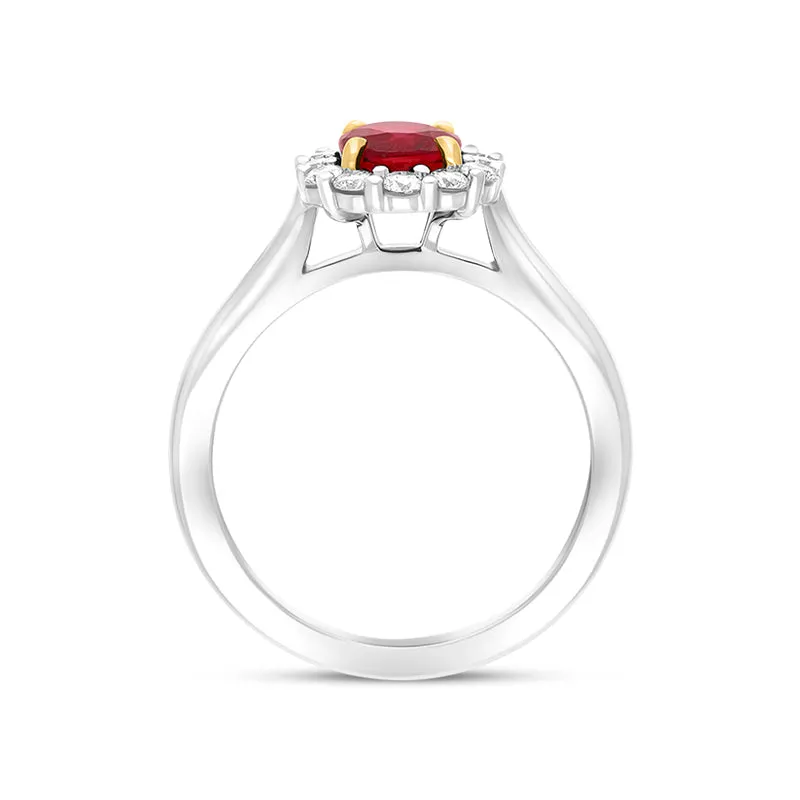 Platinum 1.16ct Ruby Diamond Oval Cluster Ring