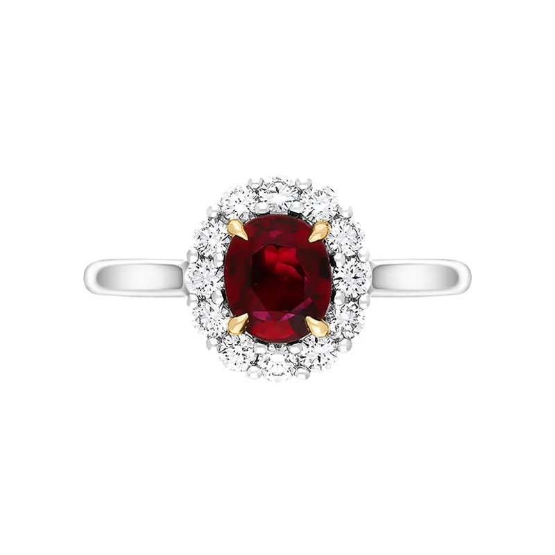 Platinum 1.16ct Ruby Diamond Oval Cluster Ring