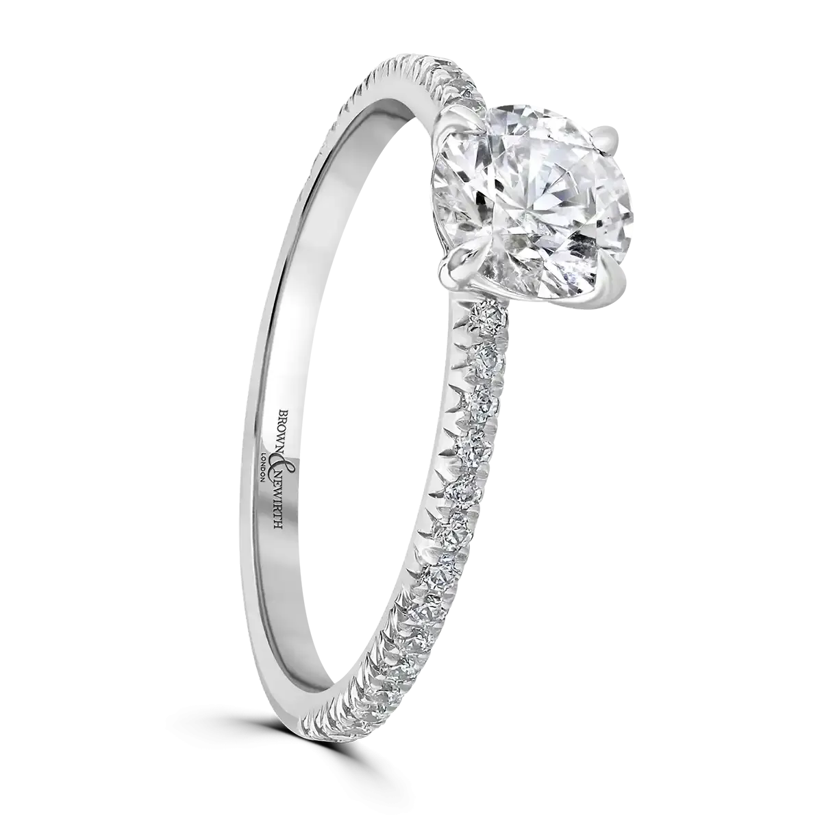 Platinum 1ct Round Brilliant Cut Laboratory Grown Diamond Solitaire With Diamond Shoulders