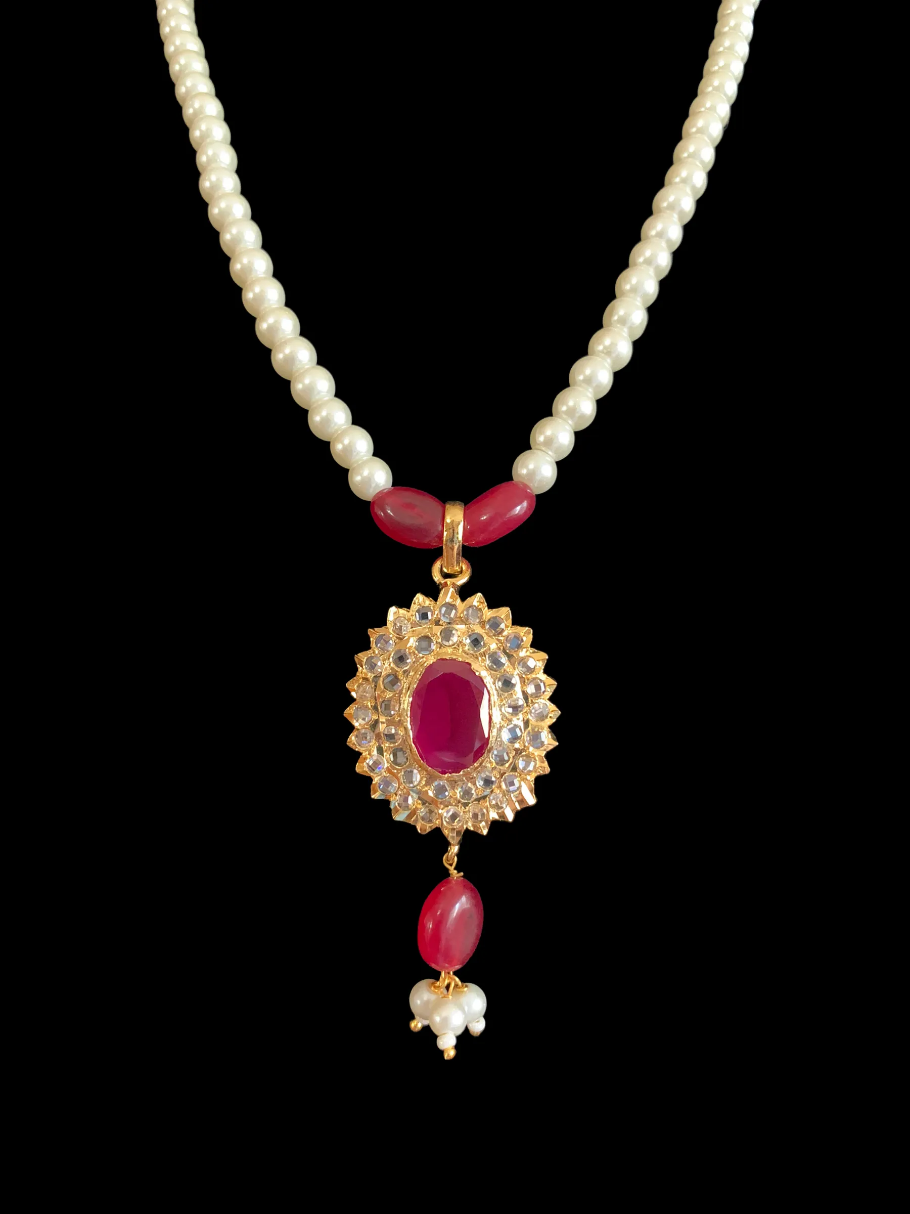 PS419 MEYAM Hyderabadi pendant set in ruby ( READY TO SHIP)