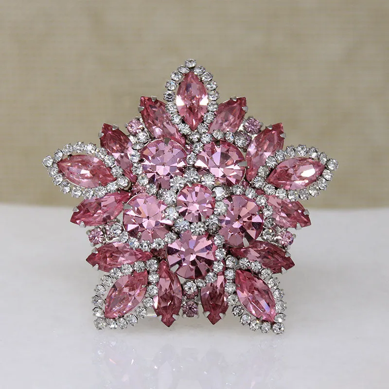Radiant Pink & White Rhinestone Brooch by Weiss