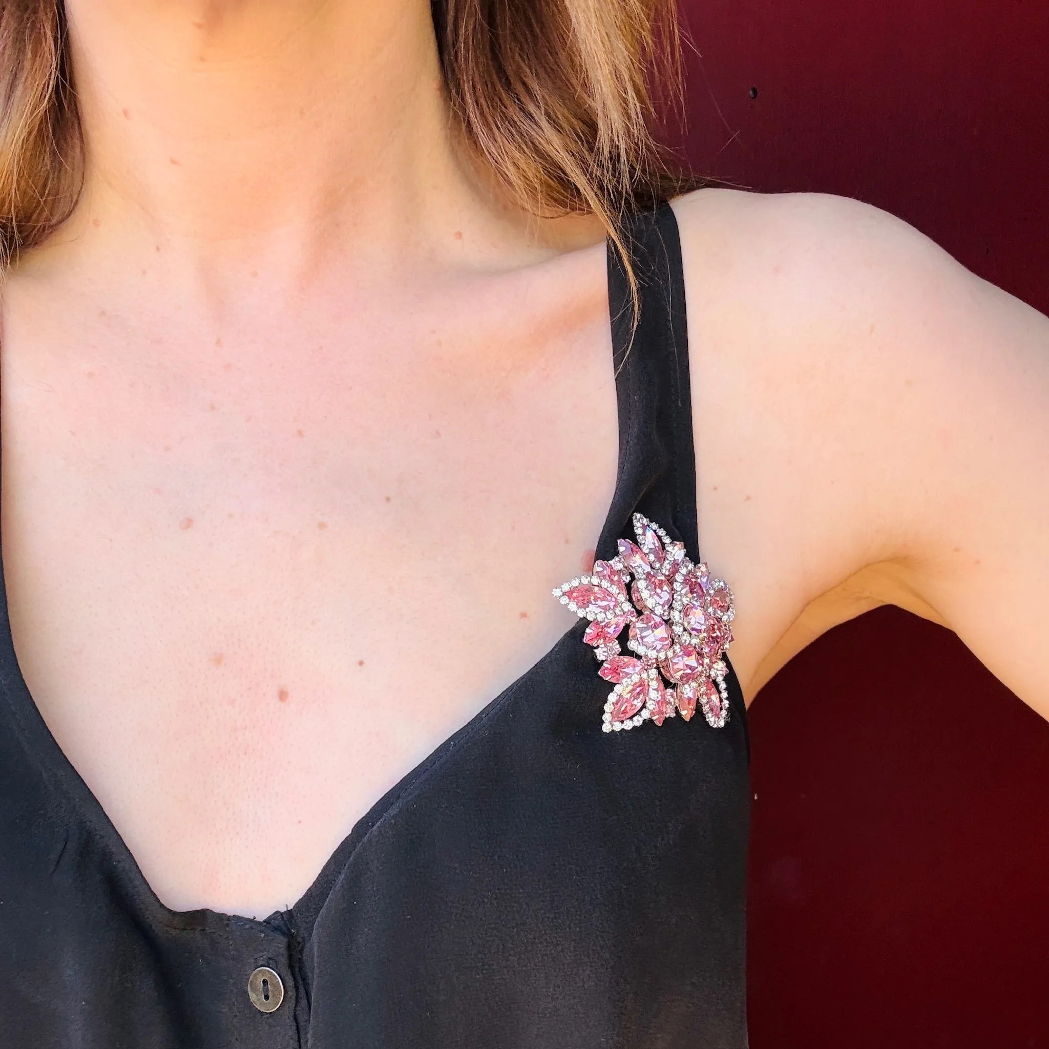 Radiant Pink & White Rhinestone Brooch by Weiss