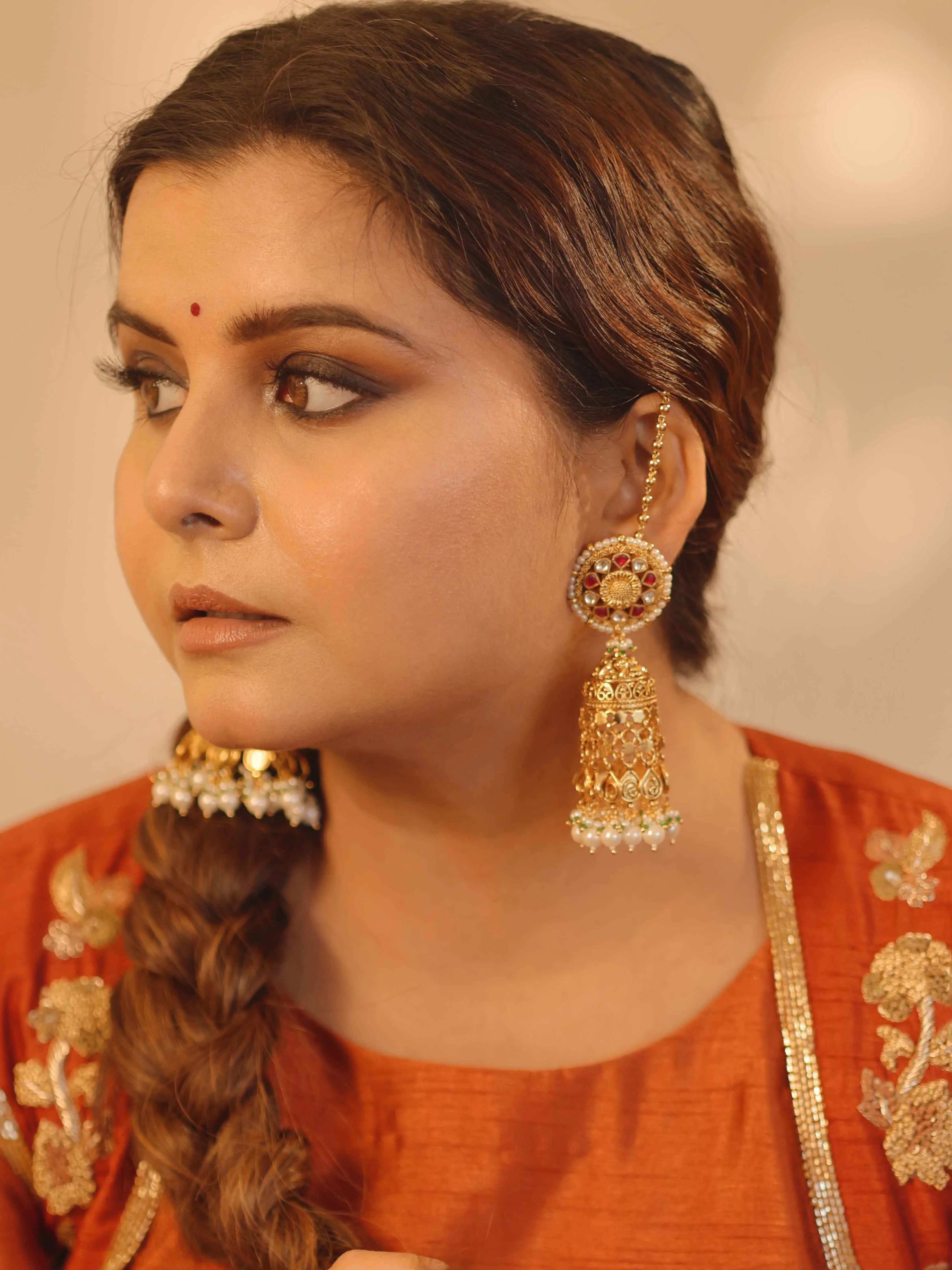 Red Color Gold Plated Jadau Kundan Earrings - ME1226YP