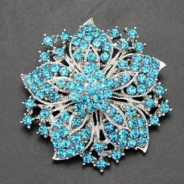 Rhinestone Flower Brooch Red Gold or Silver BR-772
