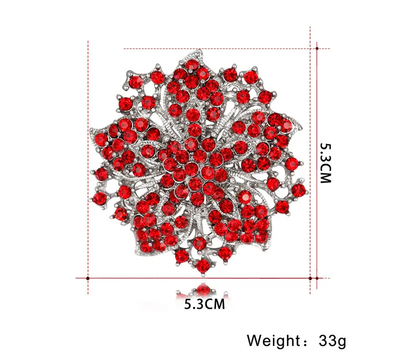Rhinestone Flower Brooch Red Gold or Silver BR-772