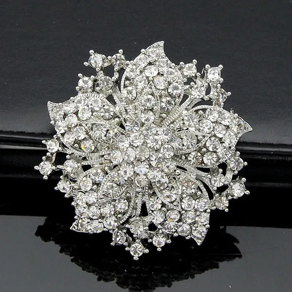 Rhinestone Flower Brooch Red Gold or Silver BR-772