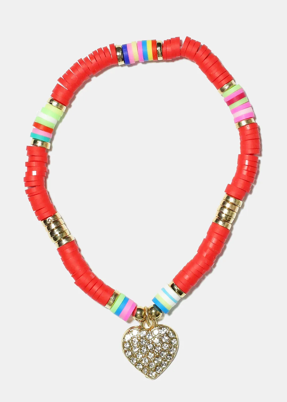 Rhinestone Heart Charm Beaded Bracelet