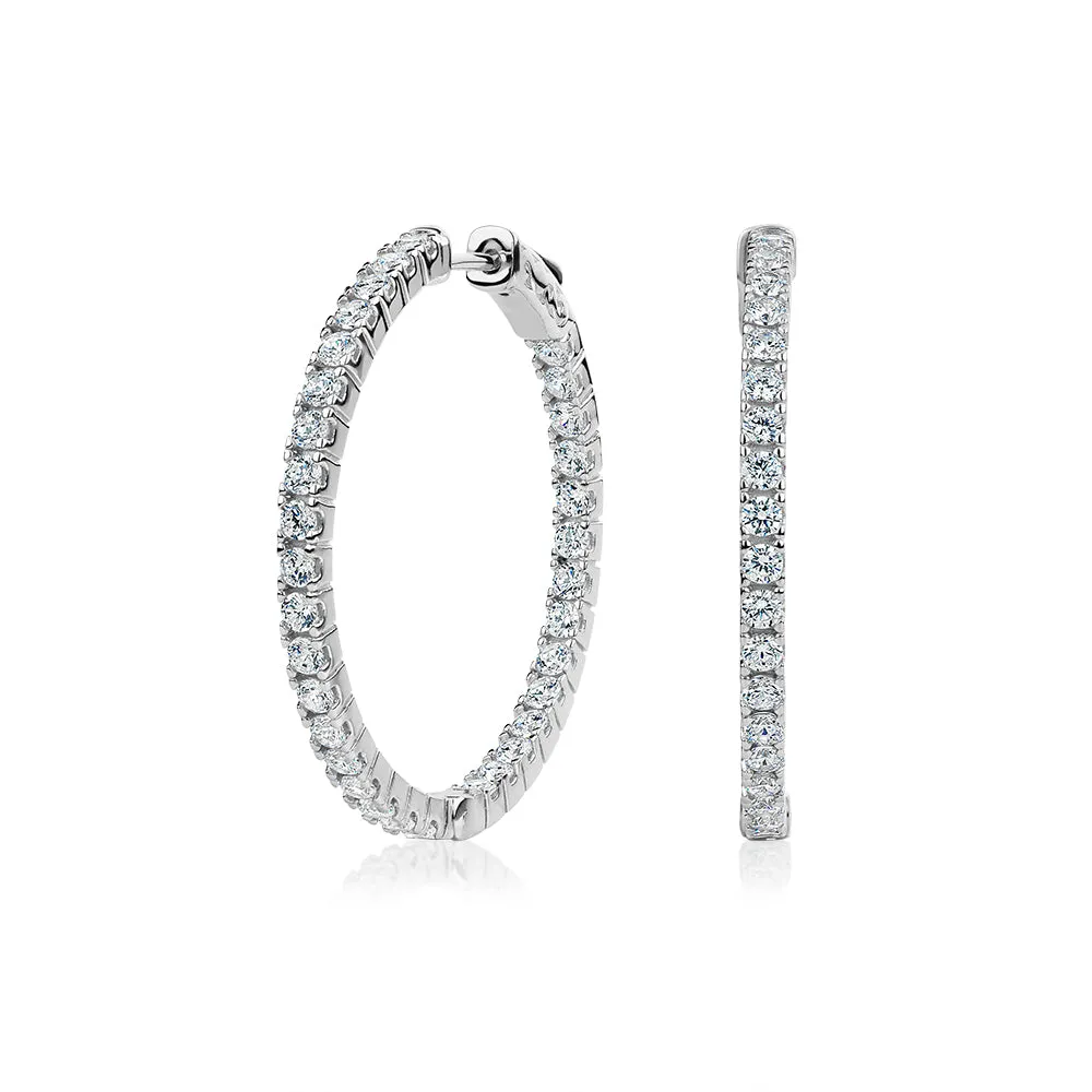 Round Brilliant hoop earrings with 1.66 carats* of diamond simulants in sterling silver