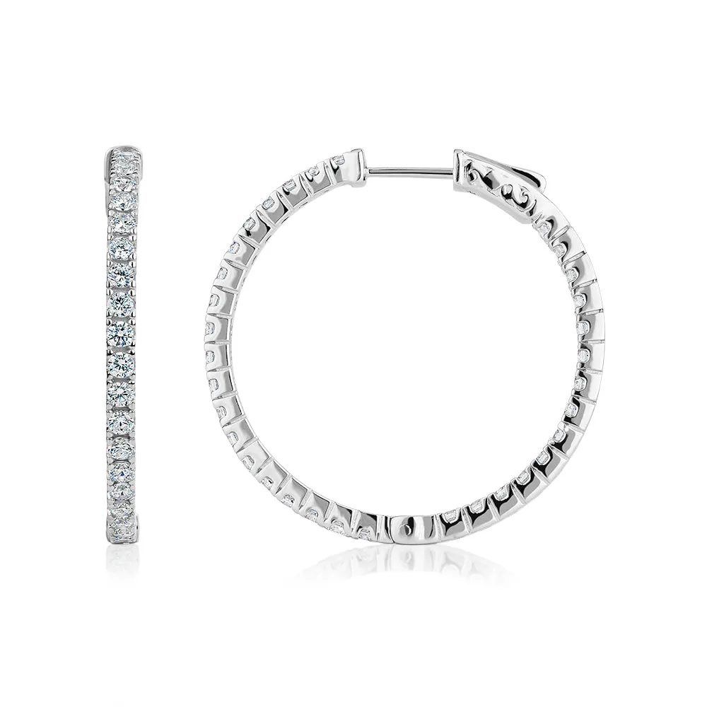 Round Brilliant hoop earrings with 1.66 carats* of diamond simulants in sterling silver