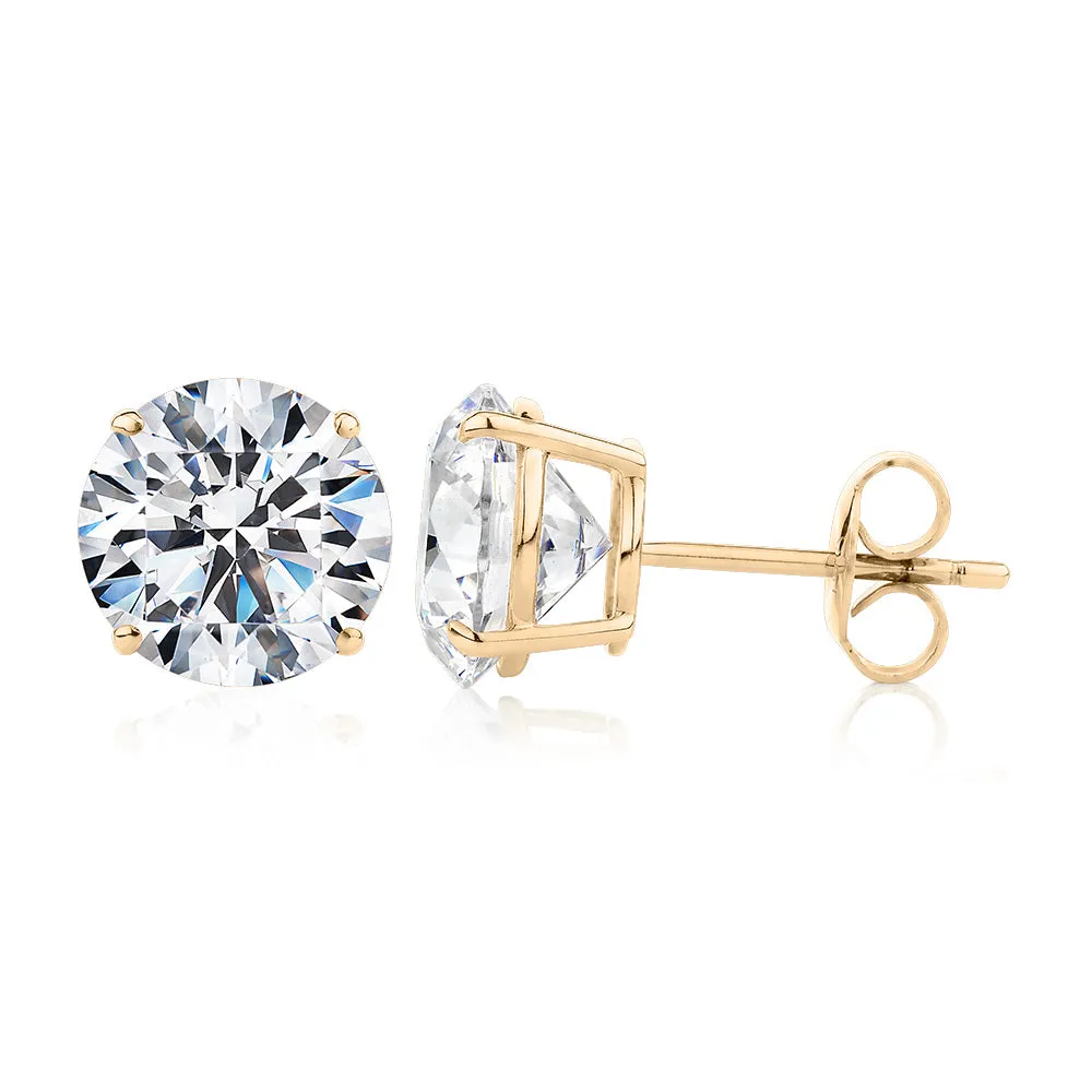 Round Brilliant stud earrings with 6 carats* of diamond simulants in 10 carat yellow gold