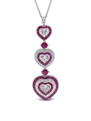Ruby & Diamond Triple Heart Pendant