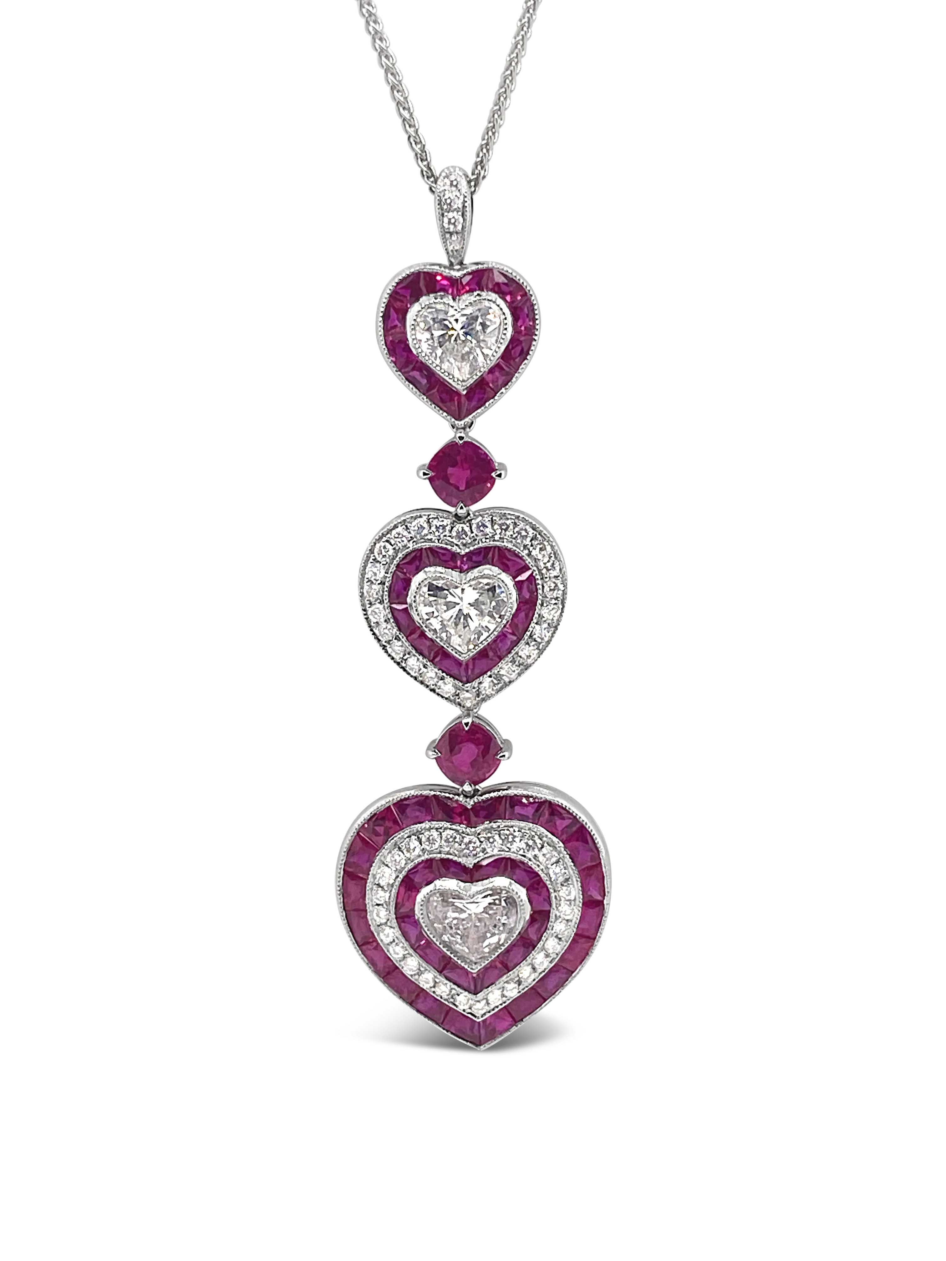 Ruby & Diamond Triple Heart Pendant