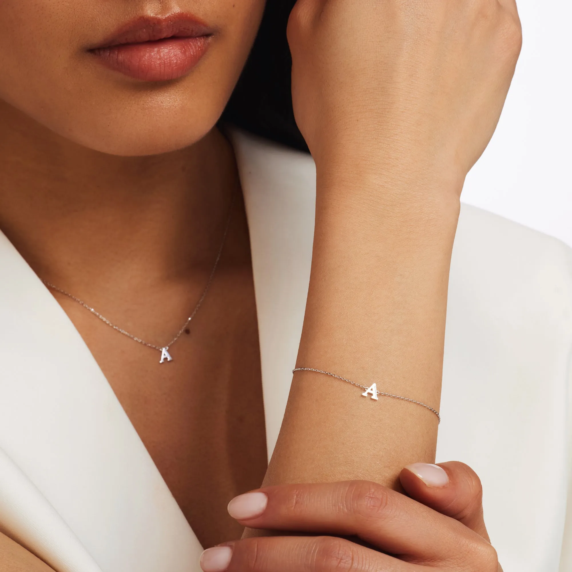 Saint Germain Rachel 14 karat white gold initial bracelet with letter