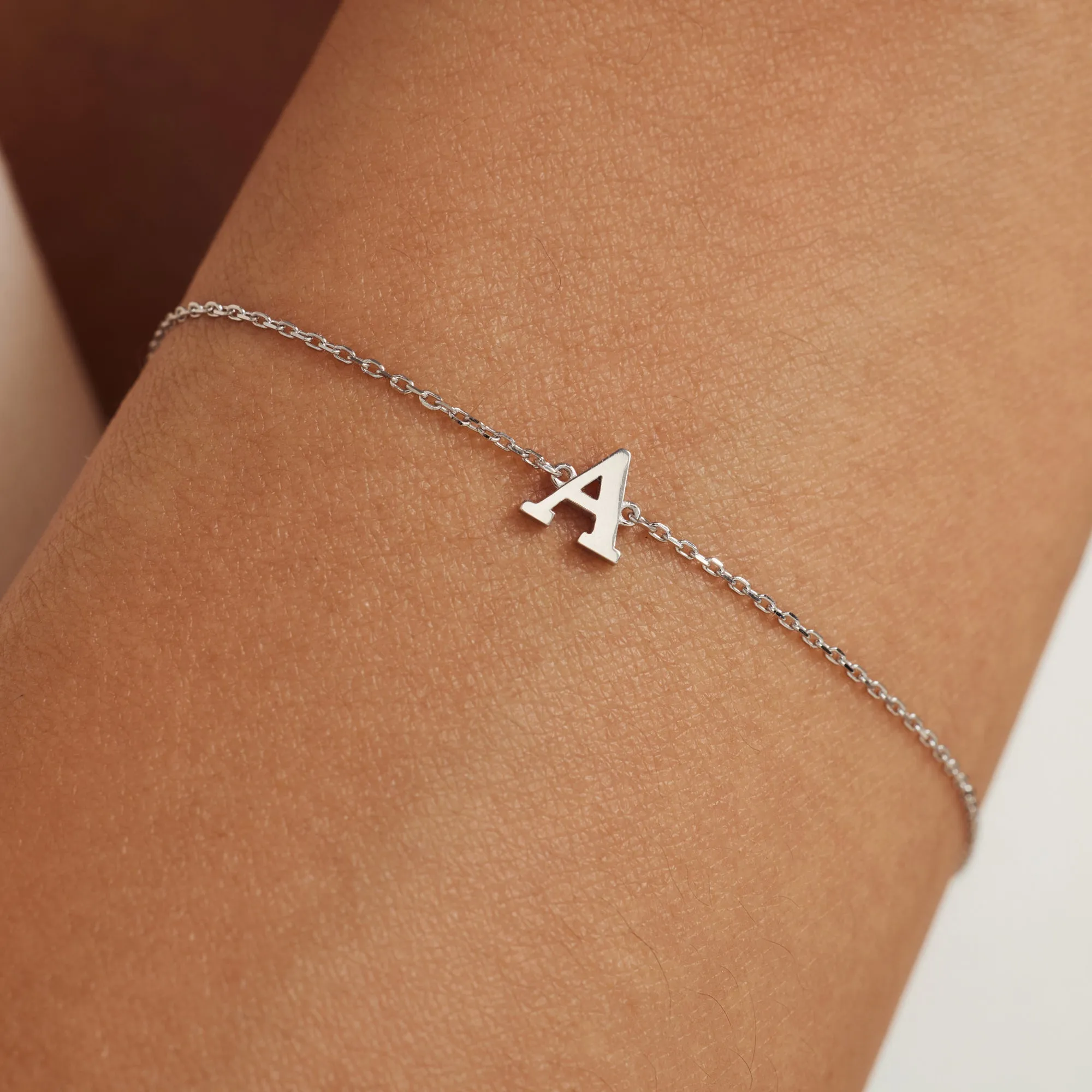 Saint Germain Rachel 14 karat white gold initial bracelet with letter