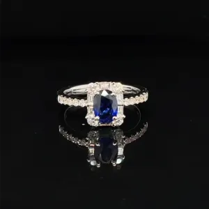 Sapphire & Diamond 2.18ctw Halo Engagement Ring in 18k White Gold - #615-420 - RGSAP214641
