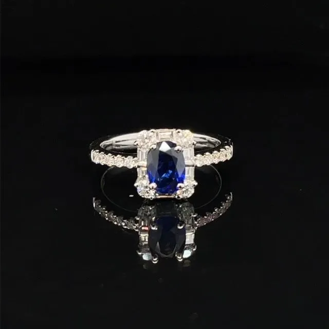 Sapphire & Diamond 2.18ctw Halo Engagement Ring in 18k White Gold - #615-420 - RGSAP214641