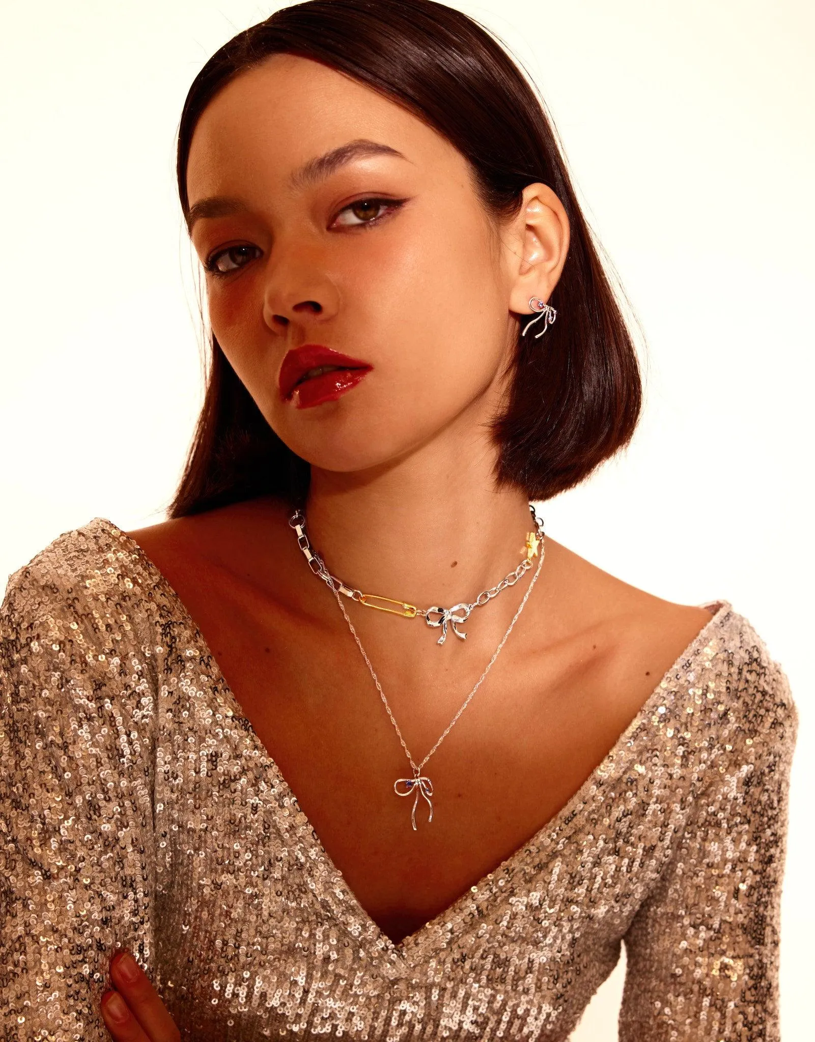 Silver Bow Necklace Set