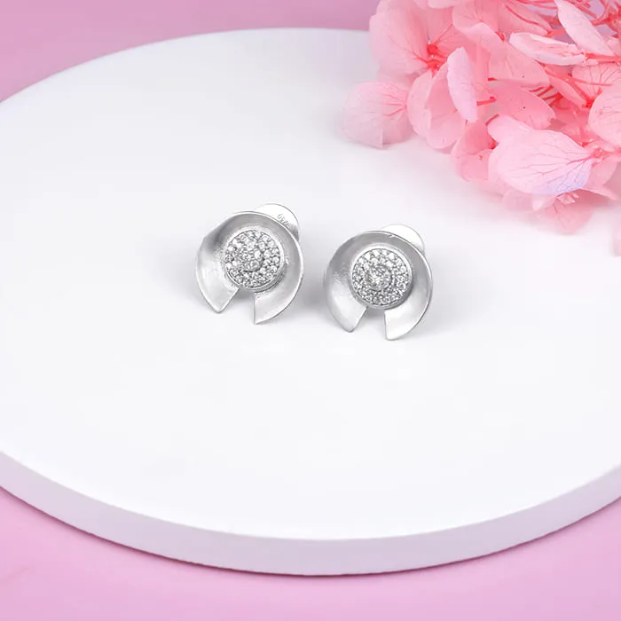 Silver Shimmering Love Stud Earrings