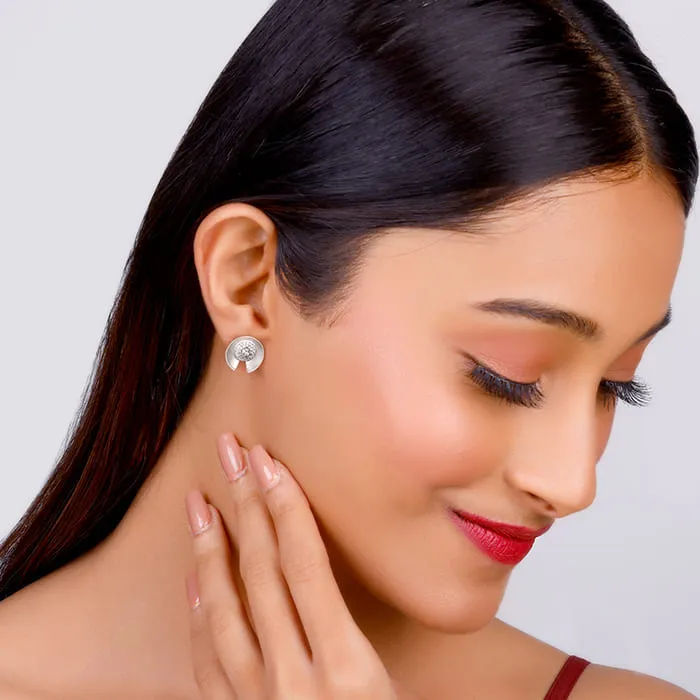 Silver Shimmering Love Stud Earrings
