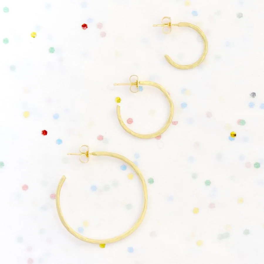 Solid Gold Hammered Open Hoop Earrings