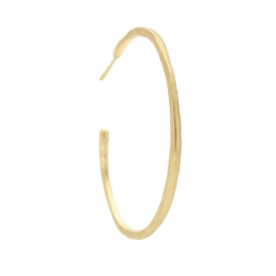 Solid Gold Hammered Open Hoop Earrings