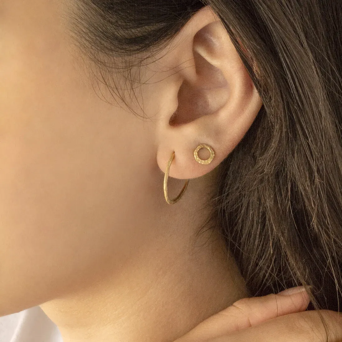 Solid Gold Hammered Open Hoop Earrings